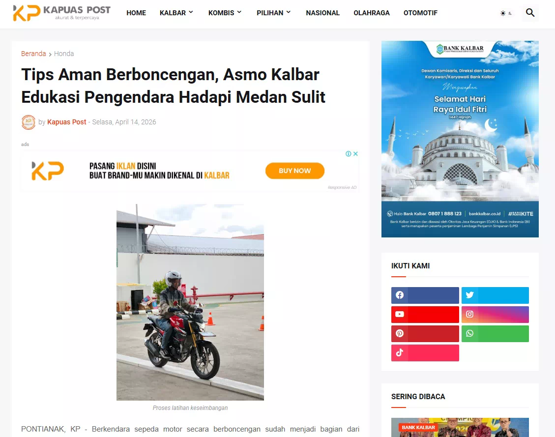 Tips Aman Berboncengan, Asmo Kalbar Edukasi Pengendara Hadapi Medan Sulit
