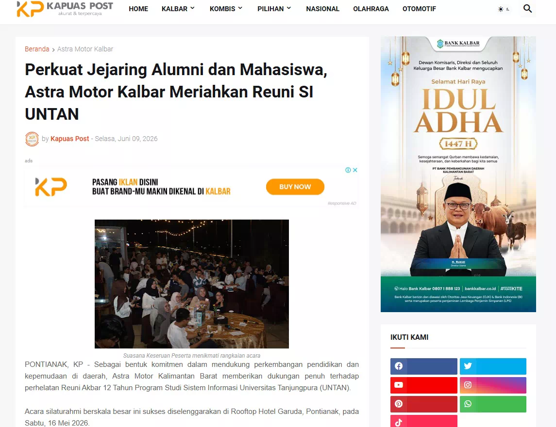 Perkuat Jejaring Alumni dan Mahasiswa, Astra Motor Kalbar Meriahkan Reuni SI UNTAN