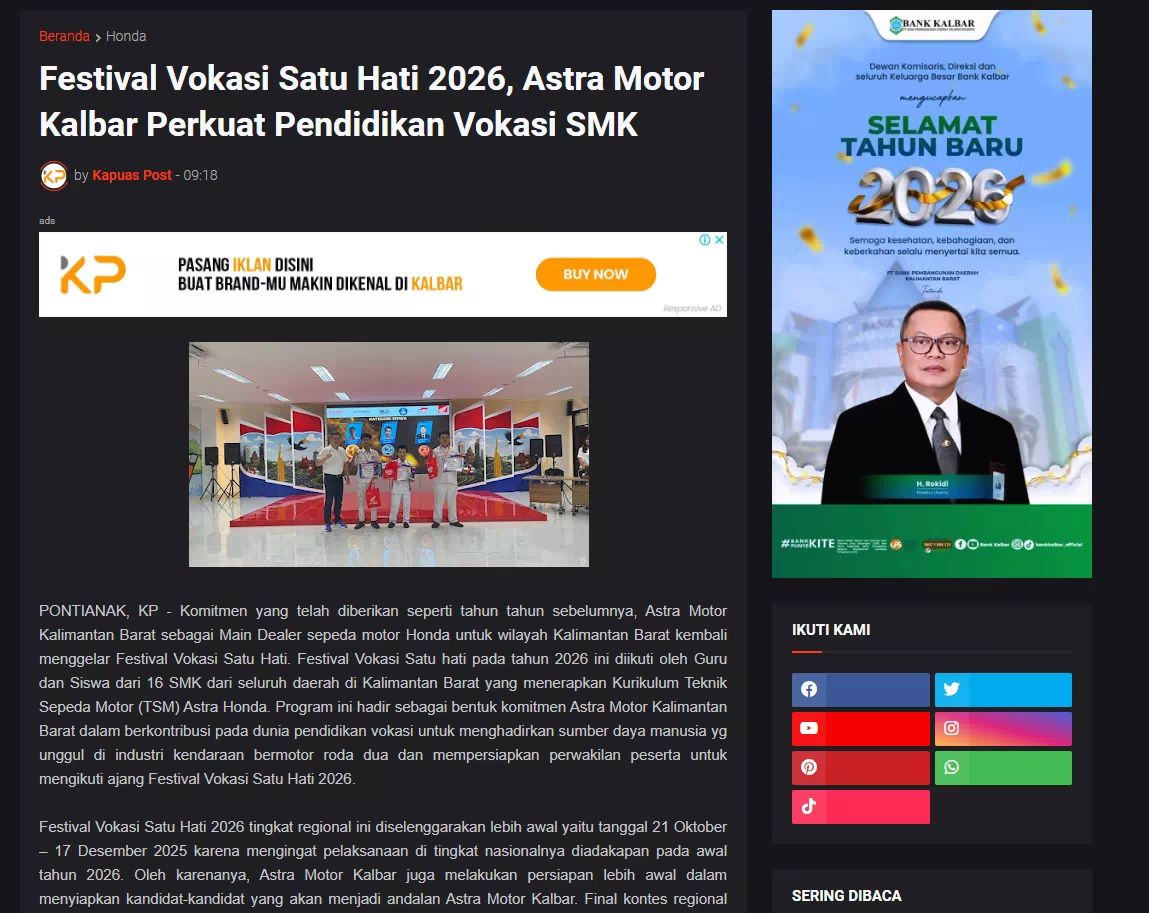 Festival Vokasi Satu Hati 2026, Astra Motor Kalbar Perkuat Pendidikan Vokasi SMK