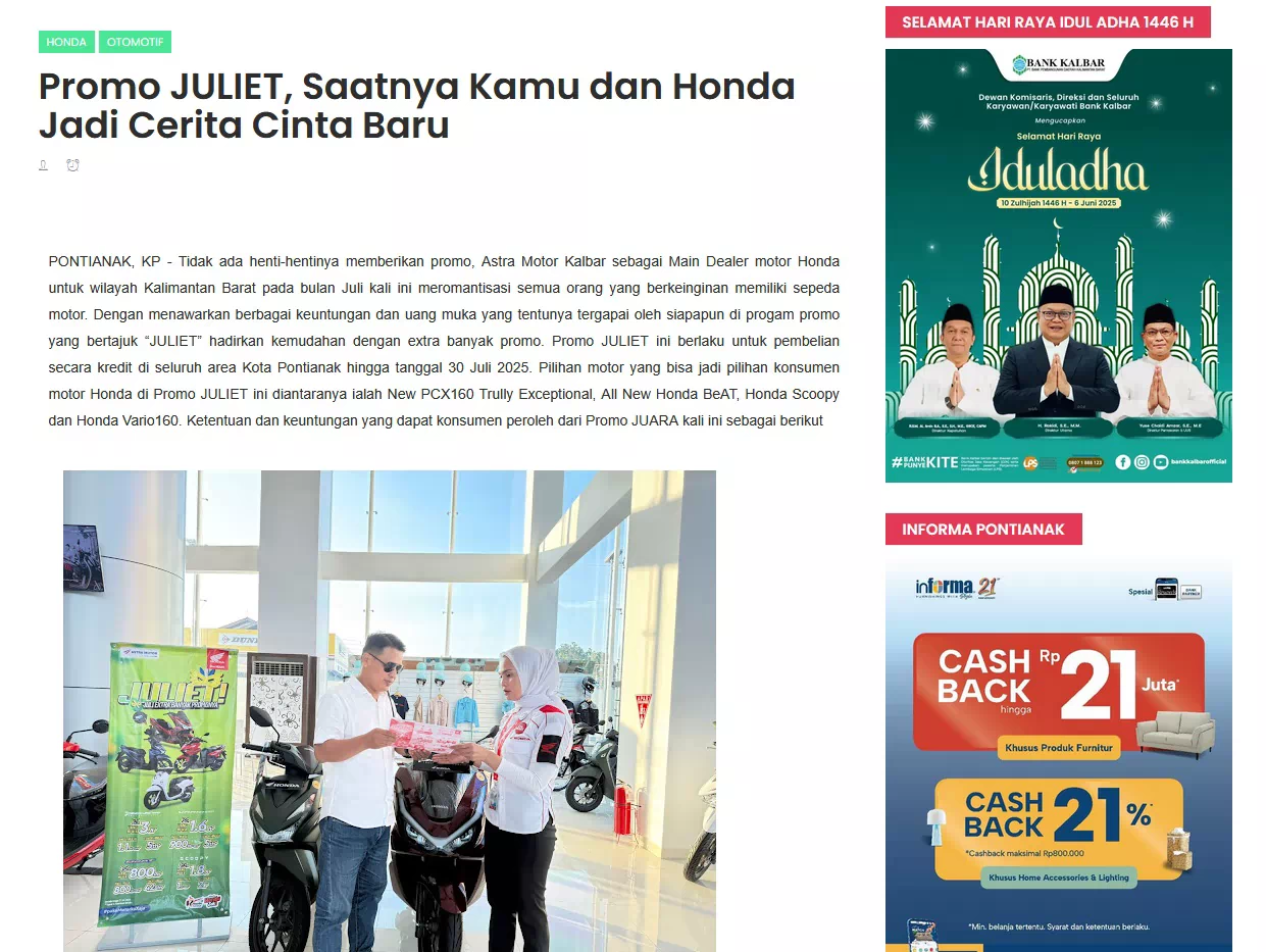 Promo JULIET, Saatnya Kamu dan Honda Jadi Cerita Cinta Baru