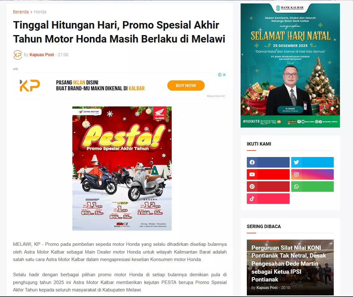 Tinggal Hitungan Hari, Promo Spesial Akhir Tahun Motor Honda Masih Berlaku di Melawi