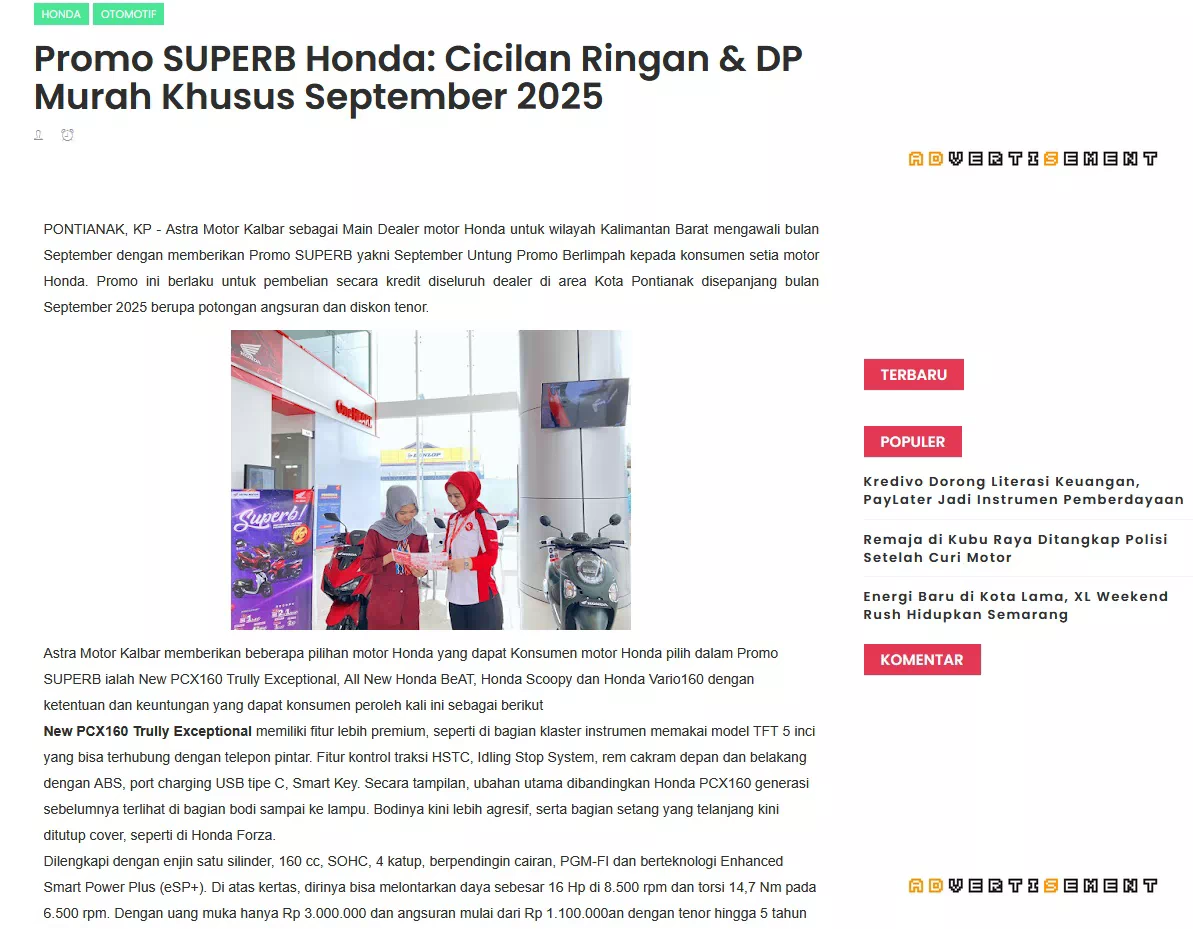 Promo SUPERB Honda: Cicilan Ringan &amp; DP Murah Khusus September 2025