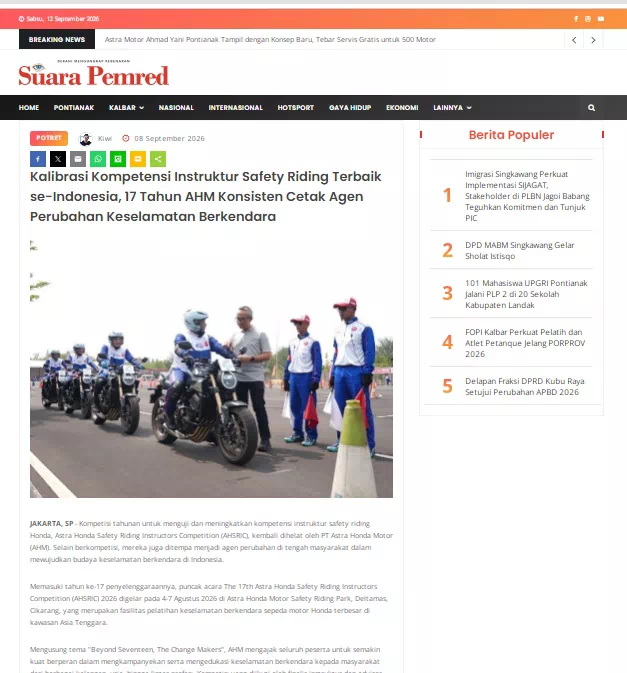 Kalibrasi Kompetensi Instruktur Safety Riding Terbaik se-Indonesia, 17 Tahun AHM Konsisten Cetak Agen Perubahan Keselamatan Berkendara