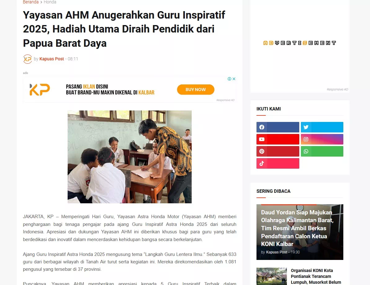 Yayasan AHM Anugerahkan Guru Inspiratif 2025, Hadiah Utama Diraih Pendidik dari Papua Barat Daya