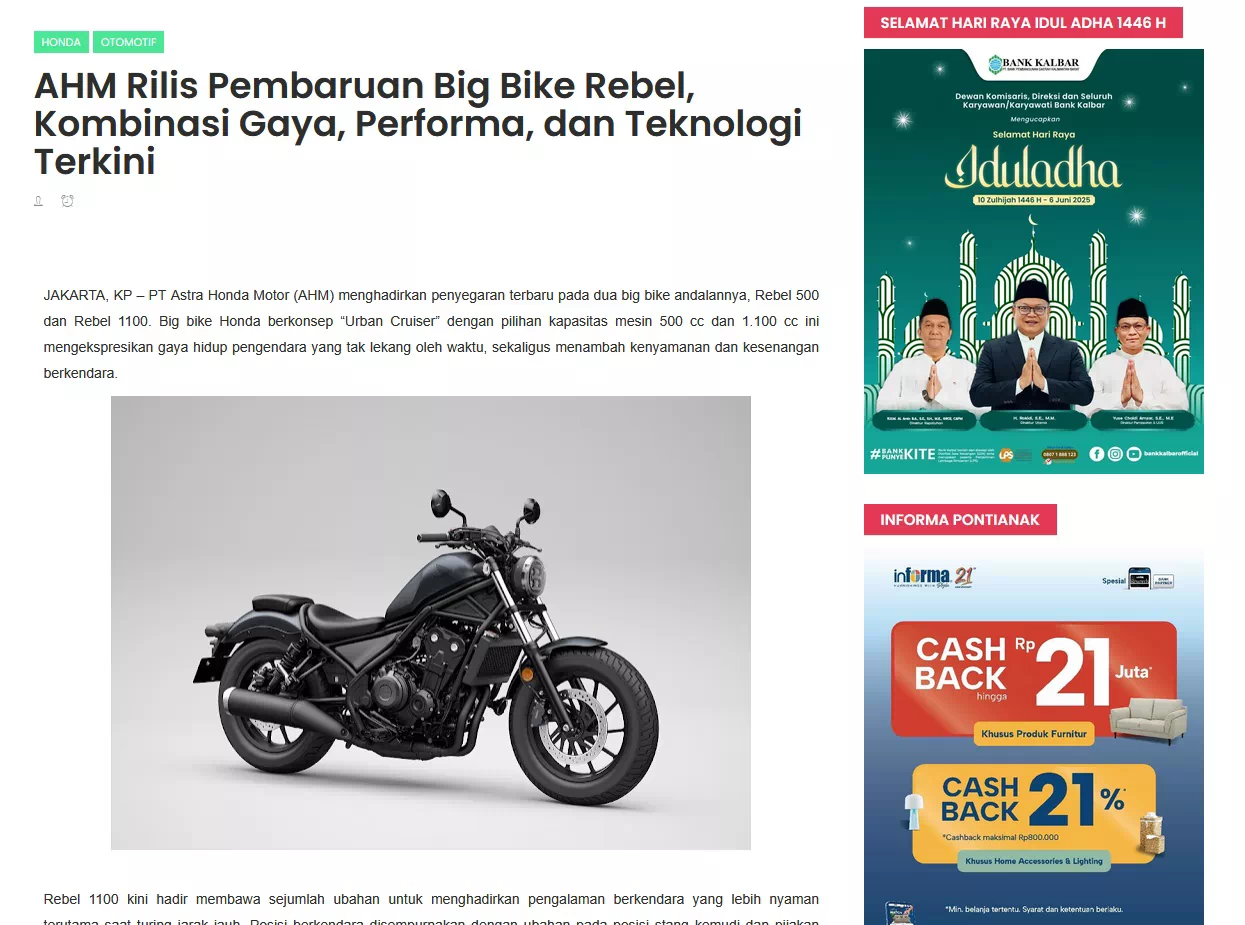 AHM Rilis Pembaruan Big Bike Rebel, Kombinasi Gaya, Performa, dan Teknologi Terkini
