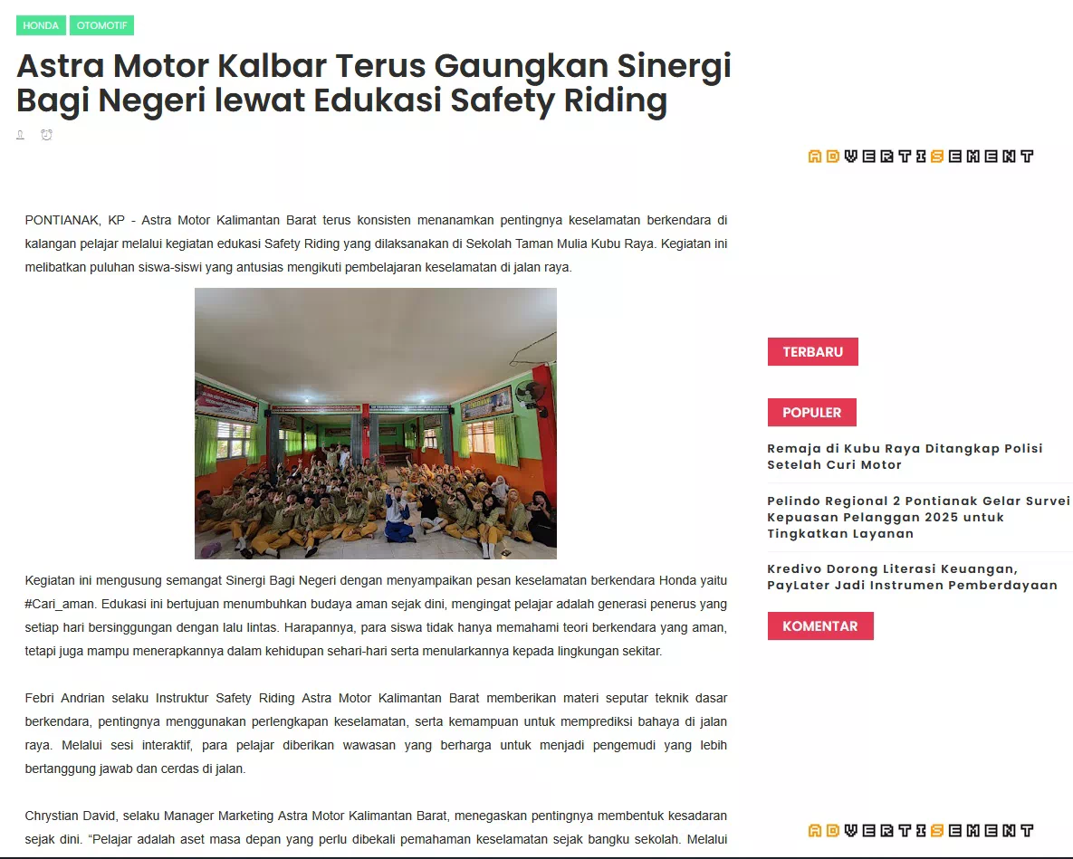 Astra Motor Kalbar Terus Gaungkan Sinergi Bagi Negeri lewat Edukasi Safety Riding