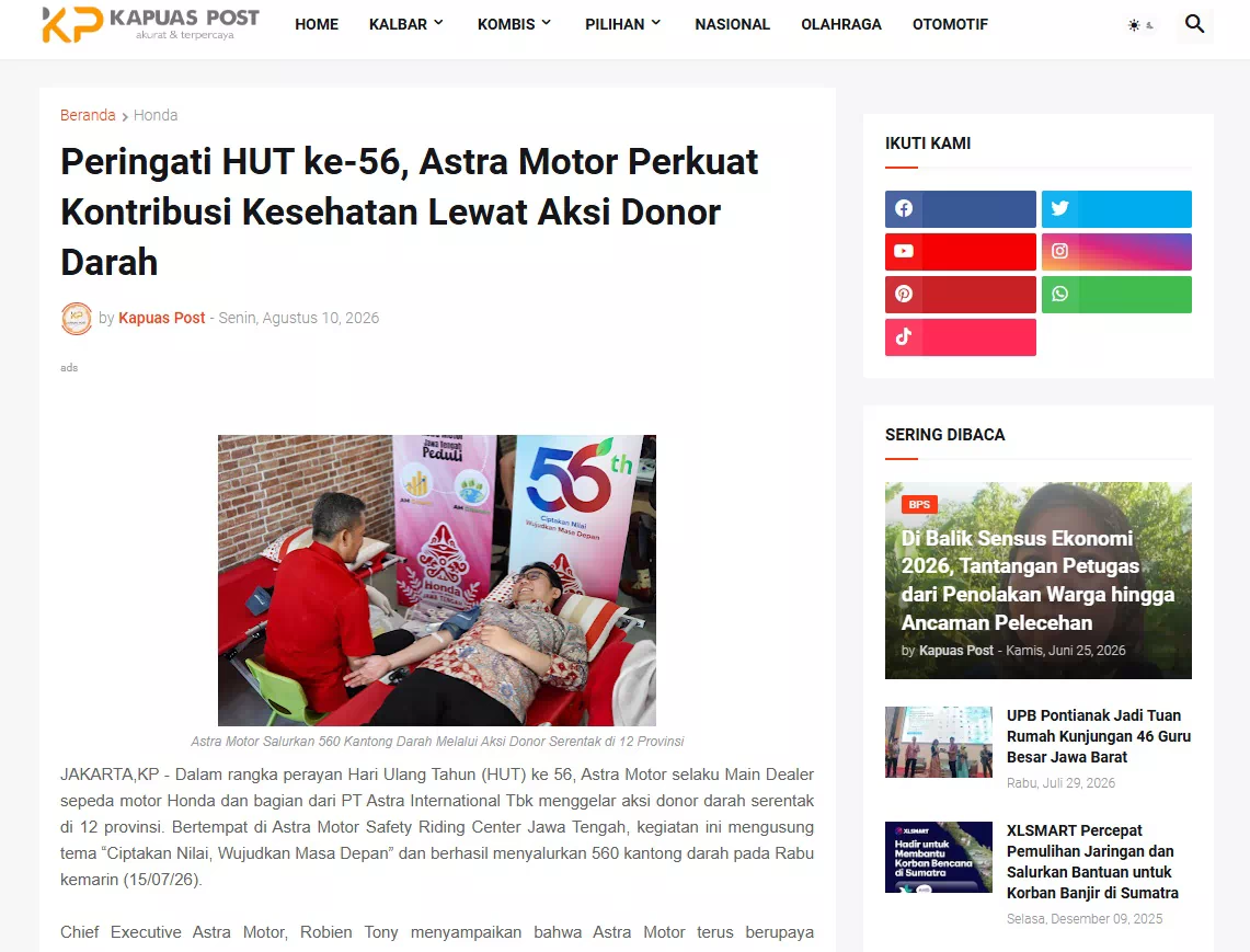 Peringati HUT ke-56, Astra Motor Perkuat Kontribusi Kesehatan Lewat Aksi Donor Darah