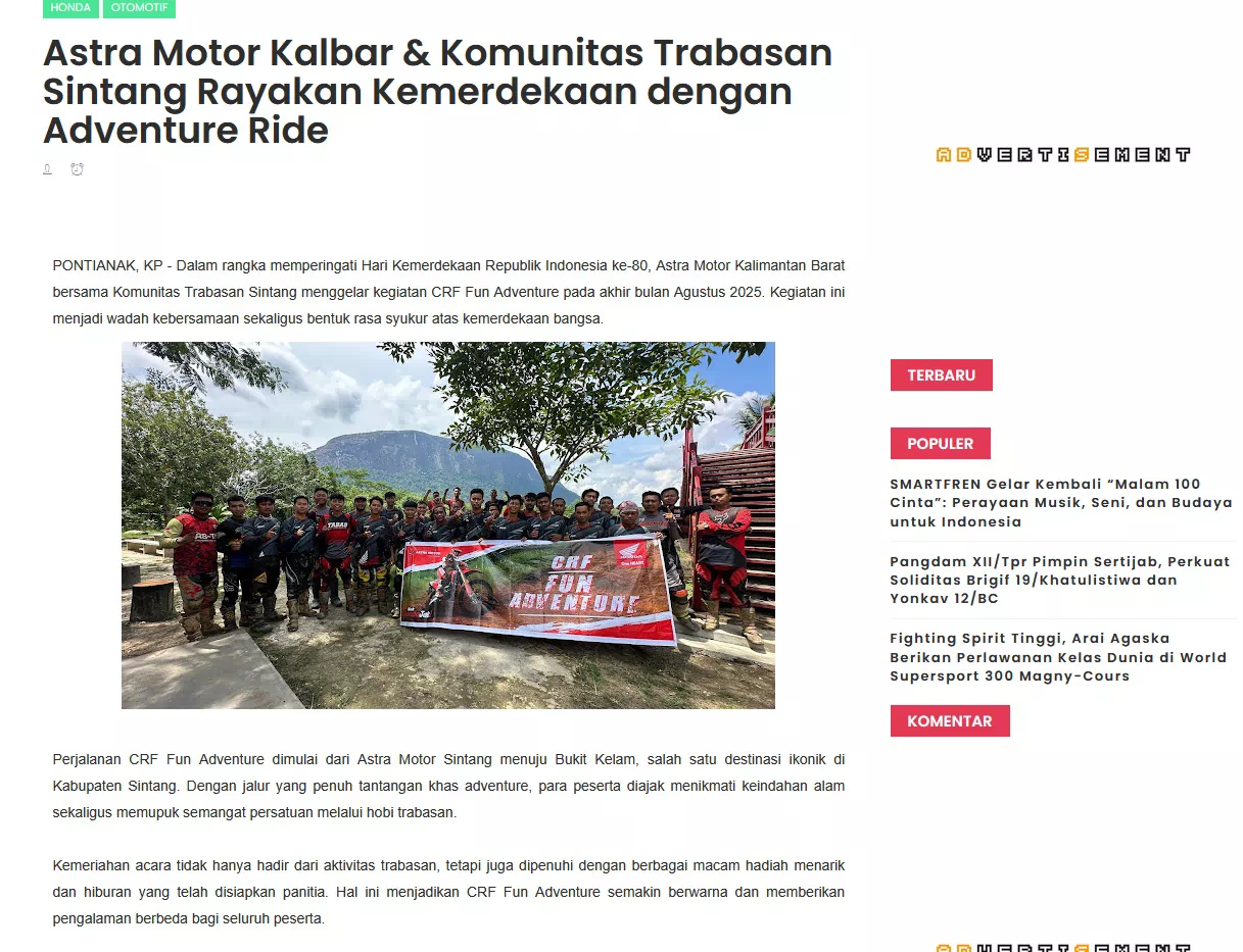Astra Motor Kalbar &amp; Komunitas Trabasan Sintang Rayakan Kemerdekaan dengan Adventure Ride