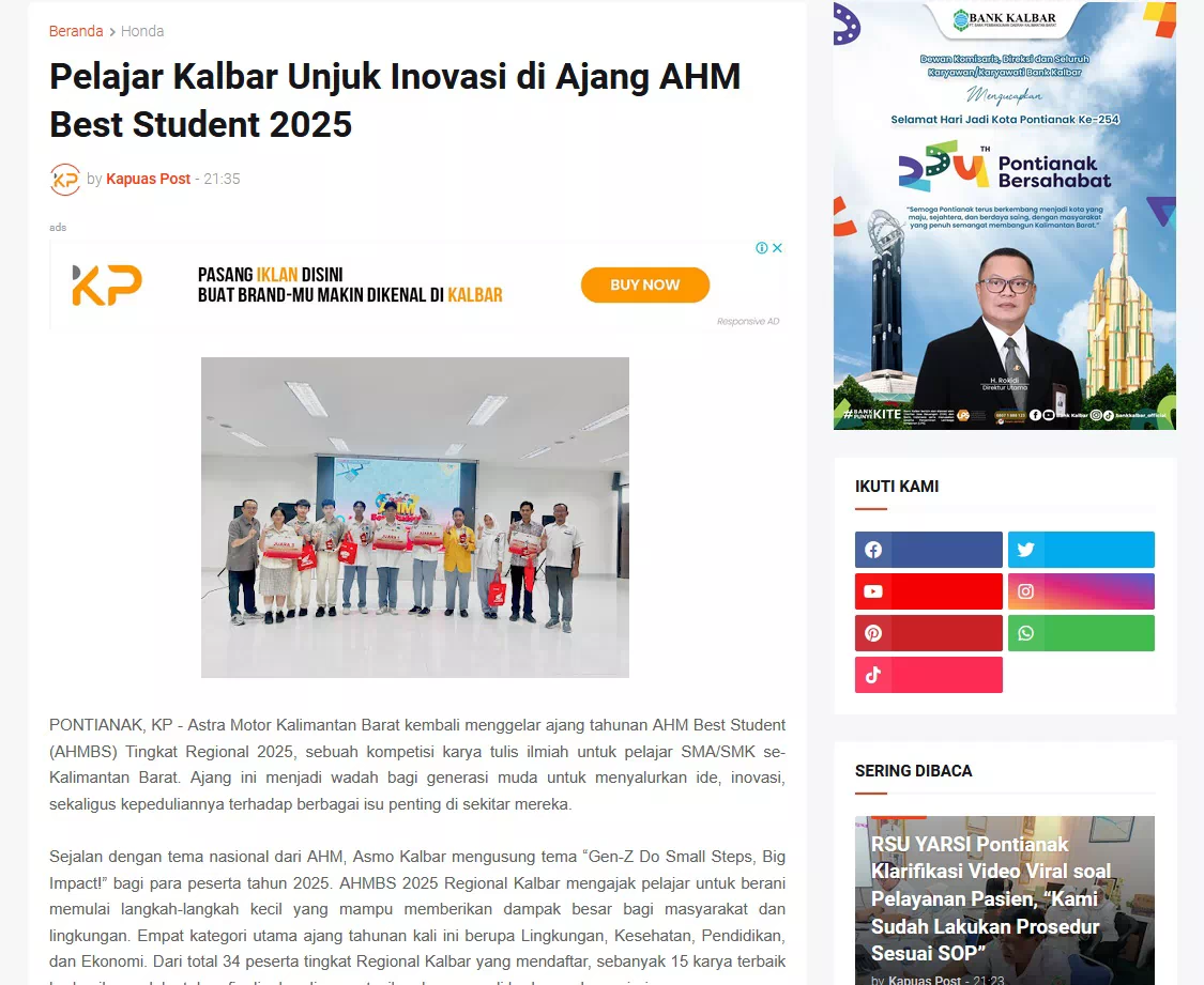 Pelajar Kalbar Unjuk Inovasi di Ajang AHM Best Student 2025