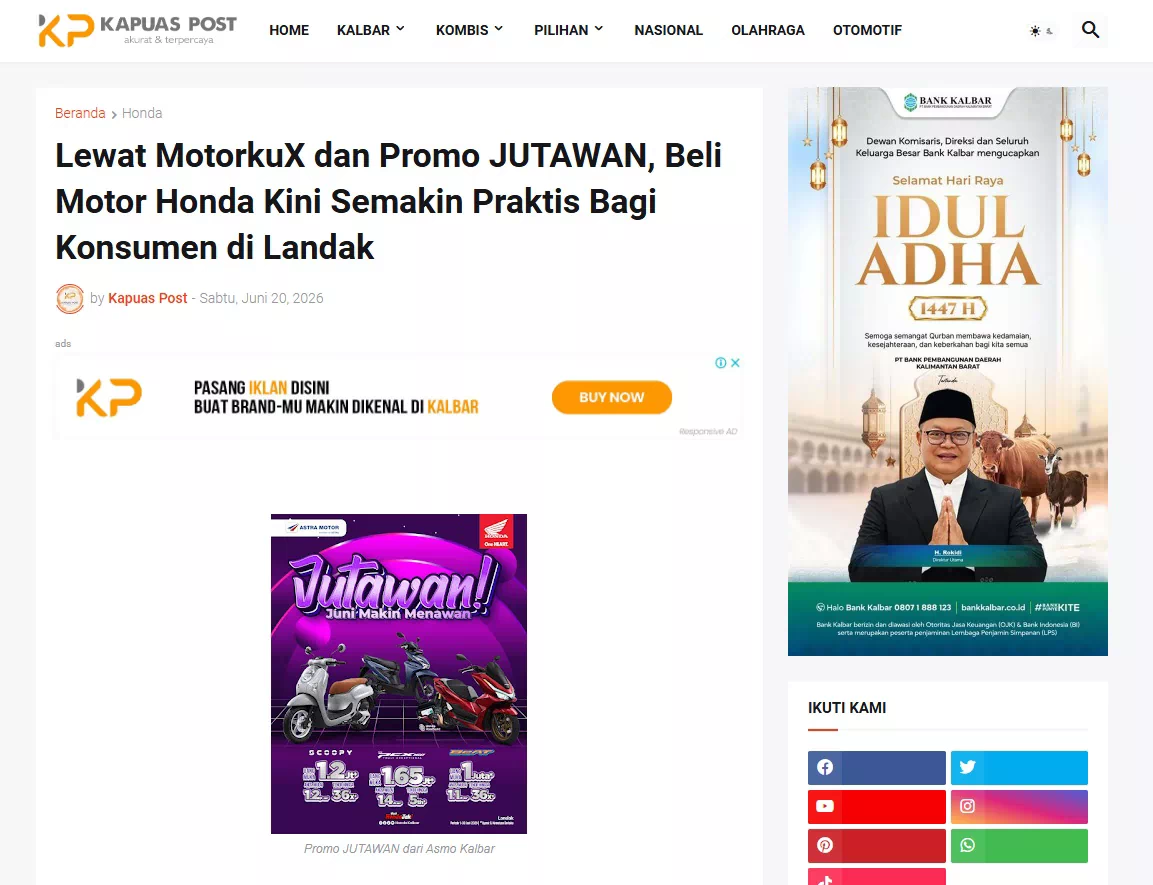 Lewat MotorkuX dan Promo JUTAWAN, Beli Motor Honda Kini Semakin Praktis Bagi Konsumen di Landak
