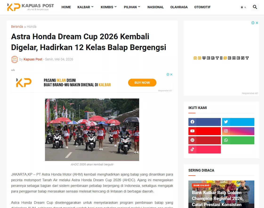 Astra Honda Dream Cup 2026 Kembali Digelar, Hadirkan 12 Kelas Balap Bergengsi