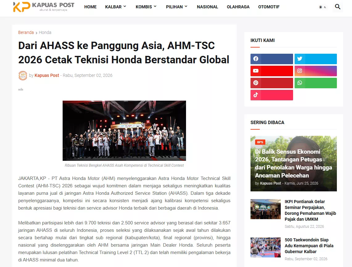 Dari AHASS ke Panggung Asia, AHM-TSC 2026 Cetak Teknisi Honda Berstandar Global