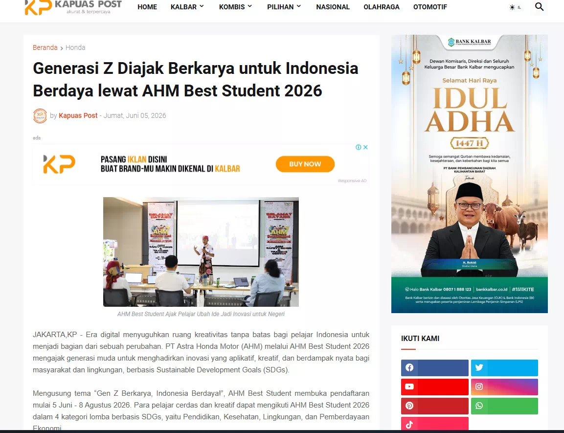 Generasi Z Diajak Berkarya untuk Indonesia Berdaya lewat AHM Best Student 2026
