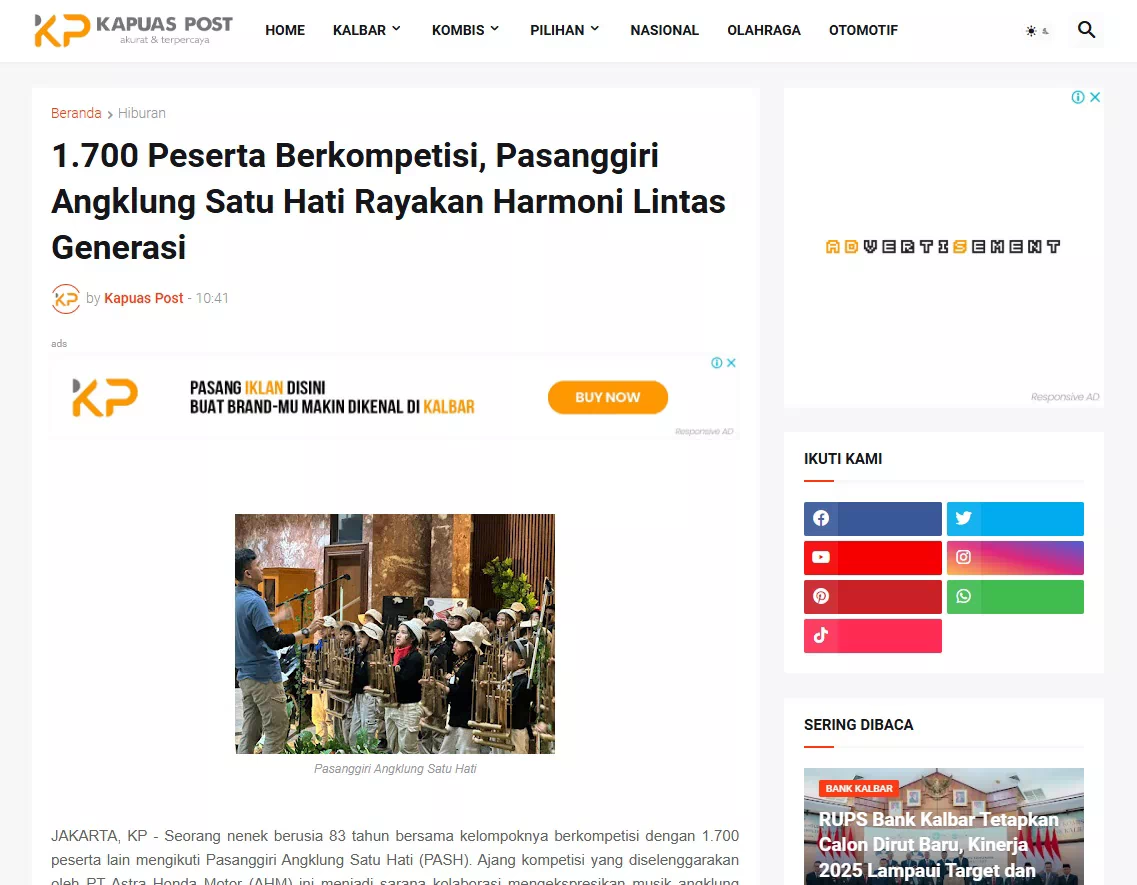 1.700 Peserta Berkompetisi, Pasanggiri Angklung Satu Hati Rayakan Harmoni Lintas Generasi