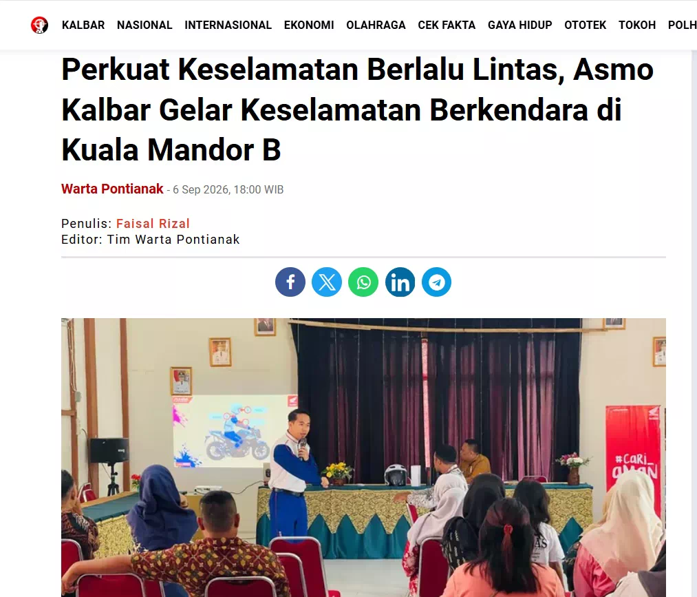Perkuat Keselamatan Berlalu Lintas, Asmo Kalbar Gelar Keselamatan Berkendara di Kuala Mandor B
