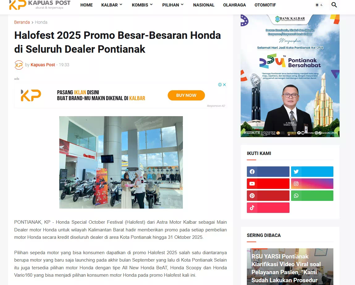 Halofest 2025 Promo Besar-Besaran Honda di Seluruh Dealer Pontianak