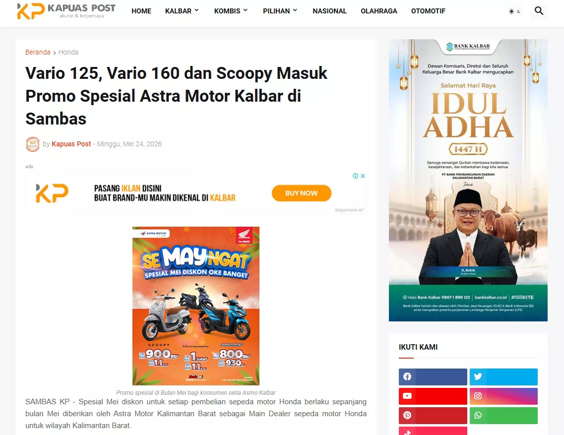 Vario 125, Vario 160 dan Scoopy Masuk Promo Spesial Astra Motor Kalbar di Sambas
