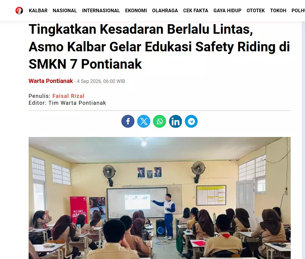 Tingkatkan Kesadaran Berlalu Lintas, Asmo Kalbar Gelar Edukasi Safety Riding di SMKN 7 Pontianak
