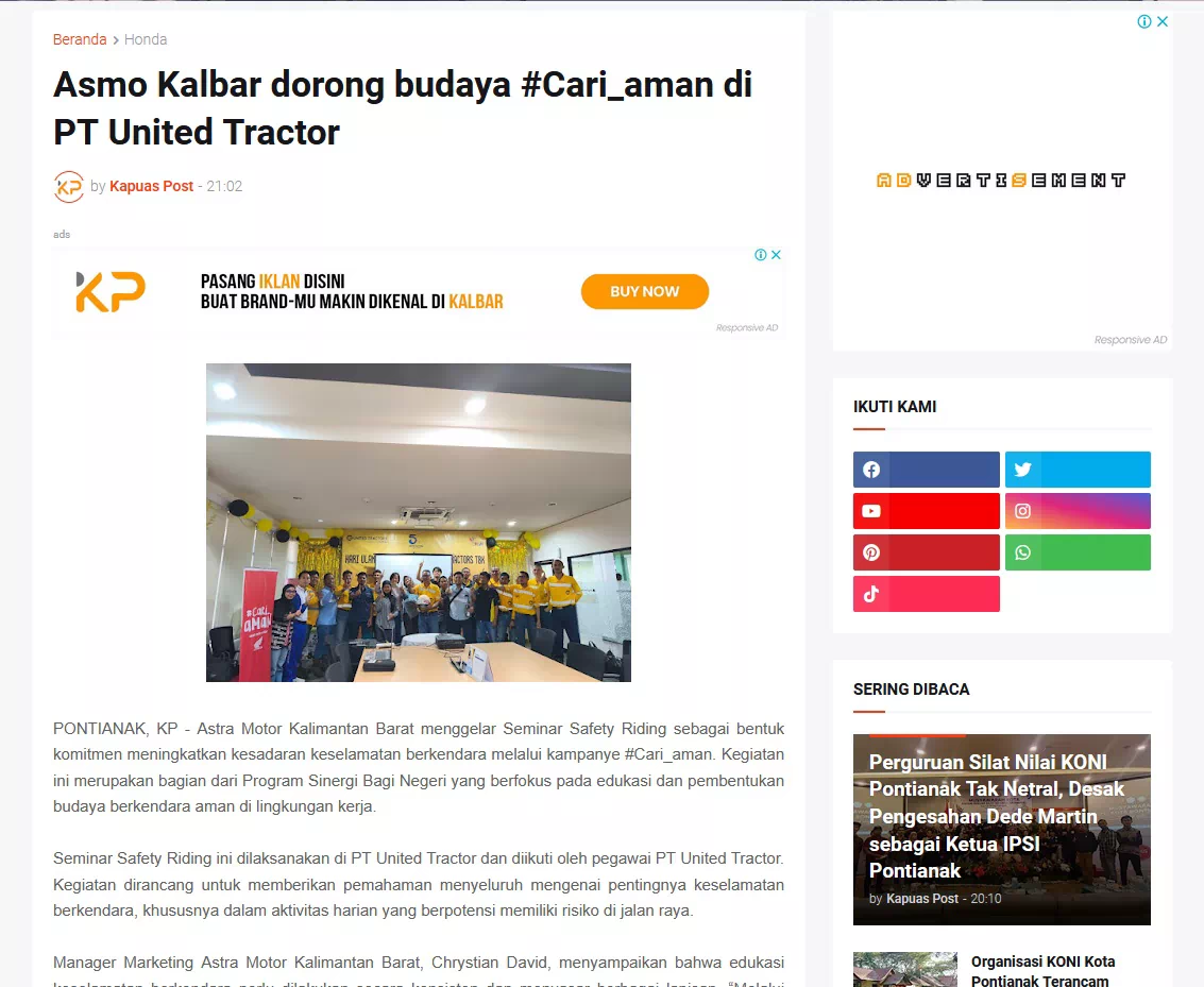 Asmo Kalbar dorong budaya #Cari_aman di PT United Tractor