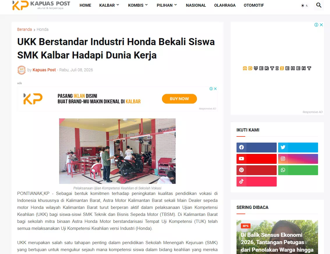 UKK Berstandar Industri Honda Bekali Siswa SMK Kalbar Hadapi Dunia Kerja
