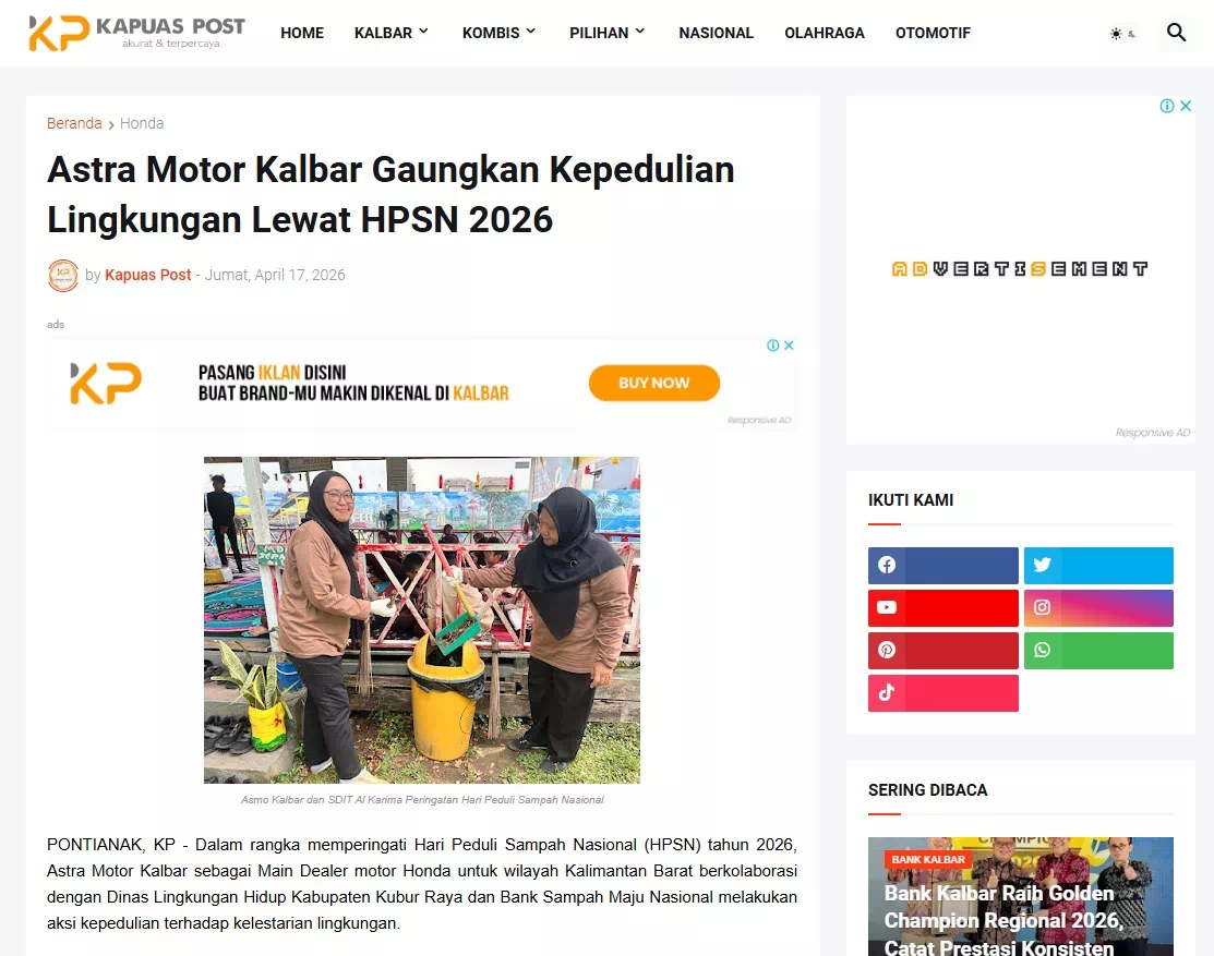 Astra Motor Kalbar Gaungkan Kepedulian Lingkungan Lewat HPSN 2026