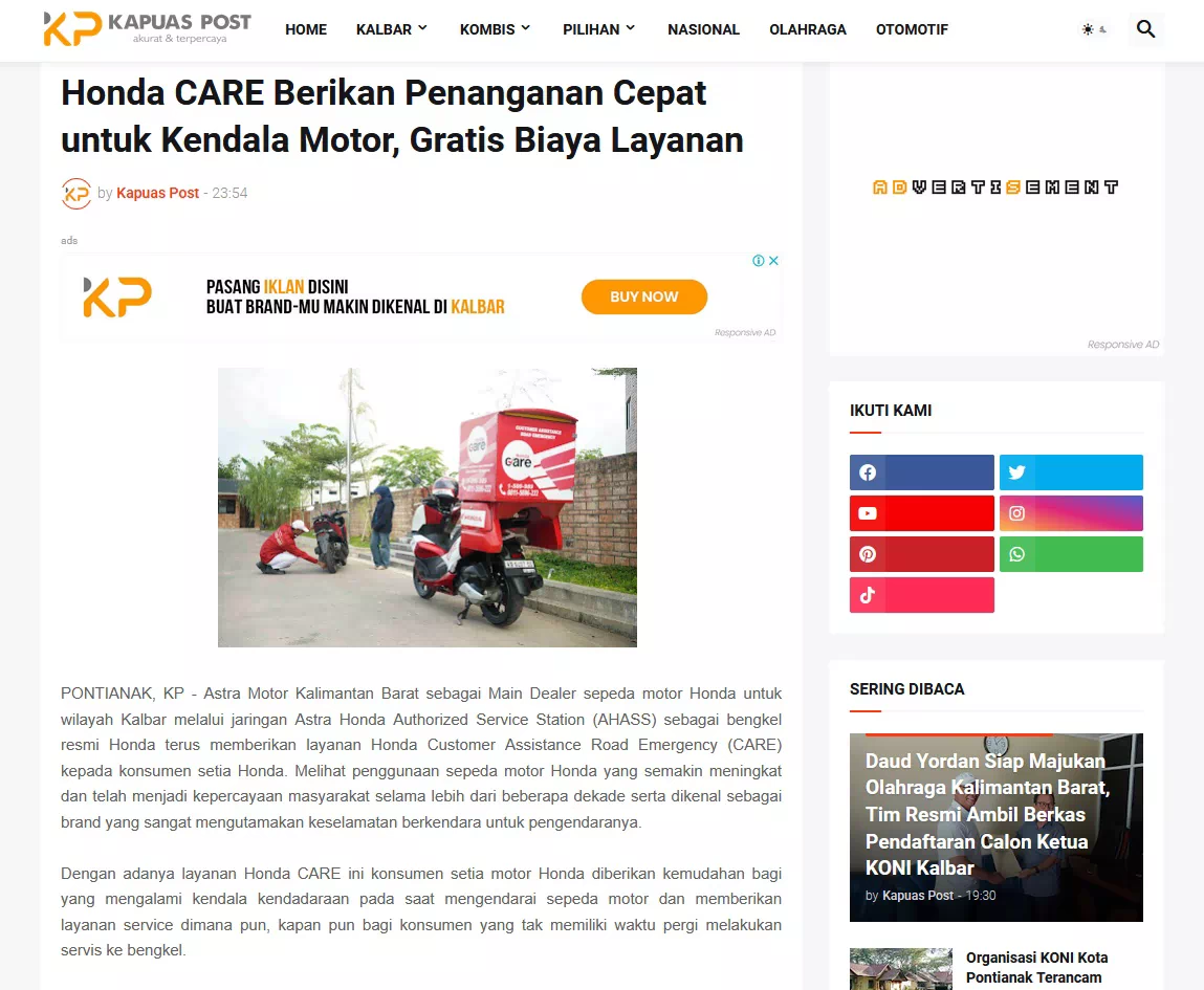 Honda CARE Berikan Penanganan Cepat untuk Kendala Motor, Gratis Biaya Layanan