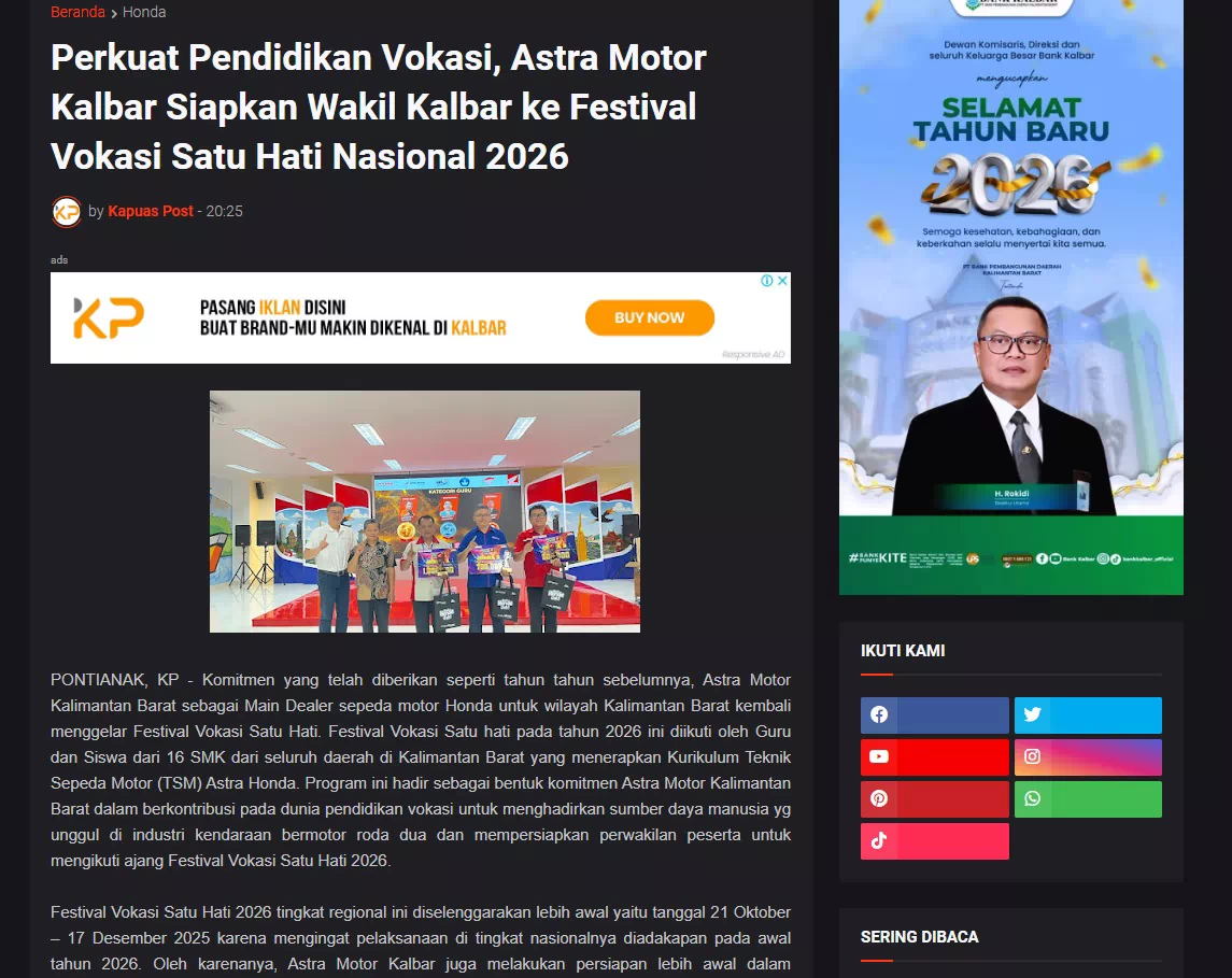Perkuat Pendidikan Vokasi, Astra Motor Kalbar Siapkan Wakil Kalbar ke Festival Vokasi Satu Hati Nasional 2026