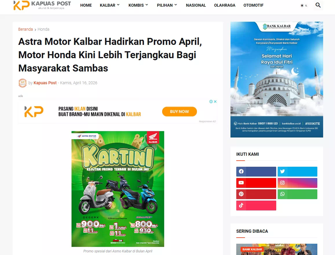 Astra Motor Kalbar Hadirkan Promo April, Motor Honda Kini Lebih Terjangkau Bagi Masyarakat Sambas