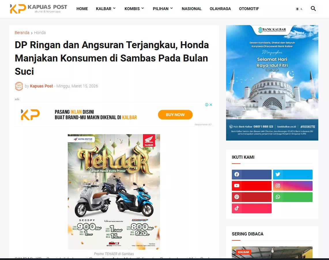 DP Ringan dan Angsuran Terjangkau, Honda Manjakan Konsumen di Sambas Pada Bulan Suci