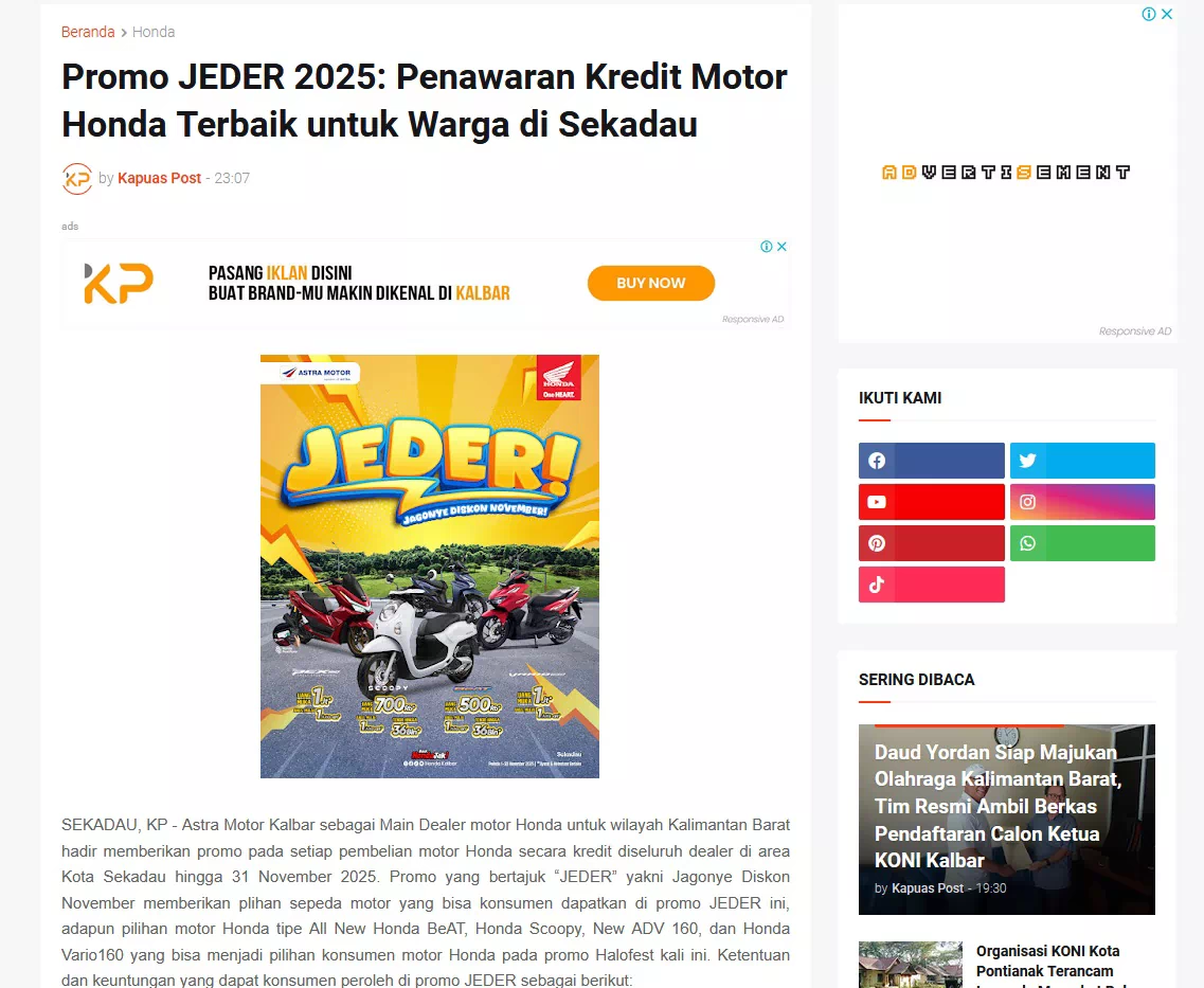 Promo JEDER 2025: Penawaran Kredit Motor Honda Terbaik untuk Warga di Sekadau