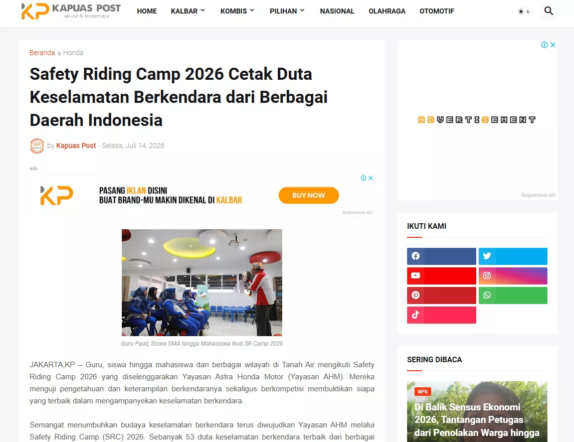 Safety Riding Camp 2026 Cetak Duta Keselamatan Berkendara dari Berbagai Daerah Indonesia