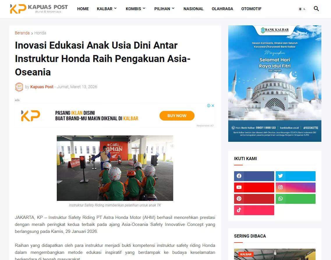 Inovasi Edukasi Anak Usia Dini Antar Instruktur Honda Raih Pengakuan Asia-Oseania