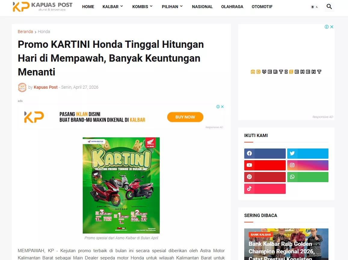 Promo KARTINI Honda Tinggal Hitungan Hari di Mempawah, Banyak Keuntungan Menanti