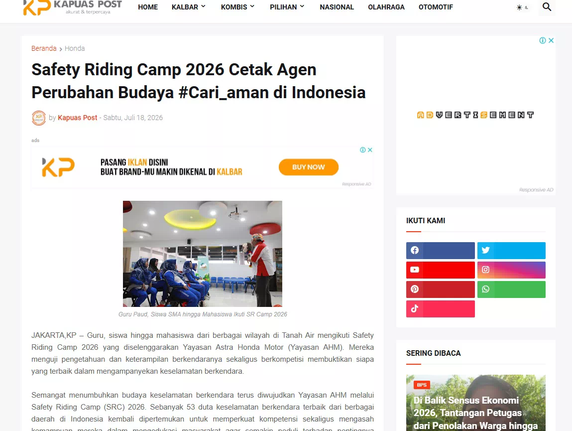 Safety Riding Camp 2026 Cetak Agen Perubahan Budaya #Cari_aman di Indonesia