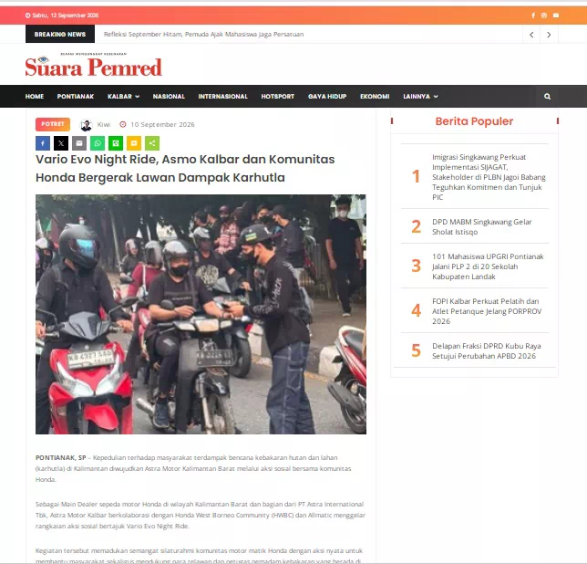 Vario Evo Night Ride, Asmo Kalbar dan Komunitas Honda Bergerak Lawan Dampak Karhutla