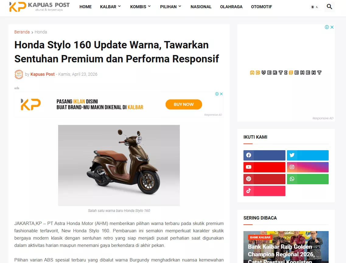 Honda Stylo 160 Update Warna, Tawarkan Sentuhan Premium dan Performa Responsif