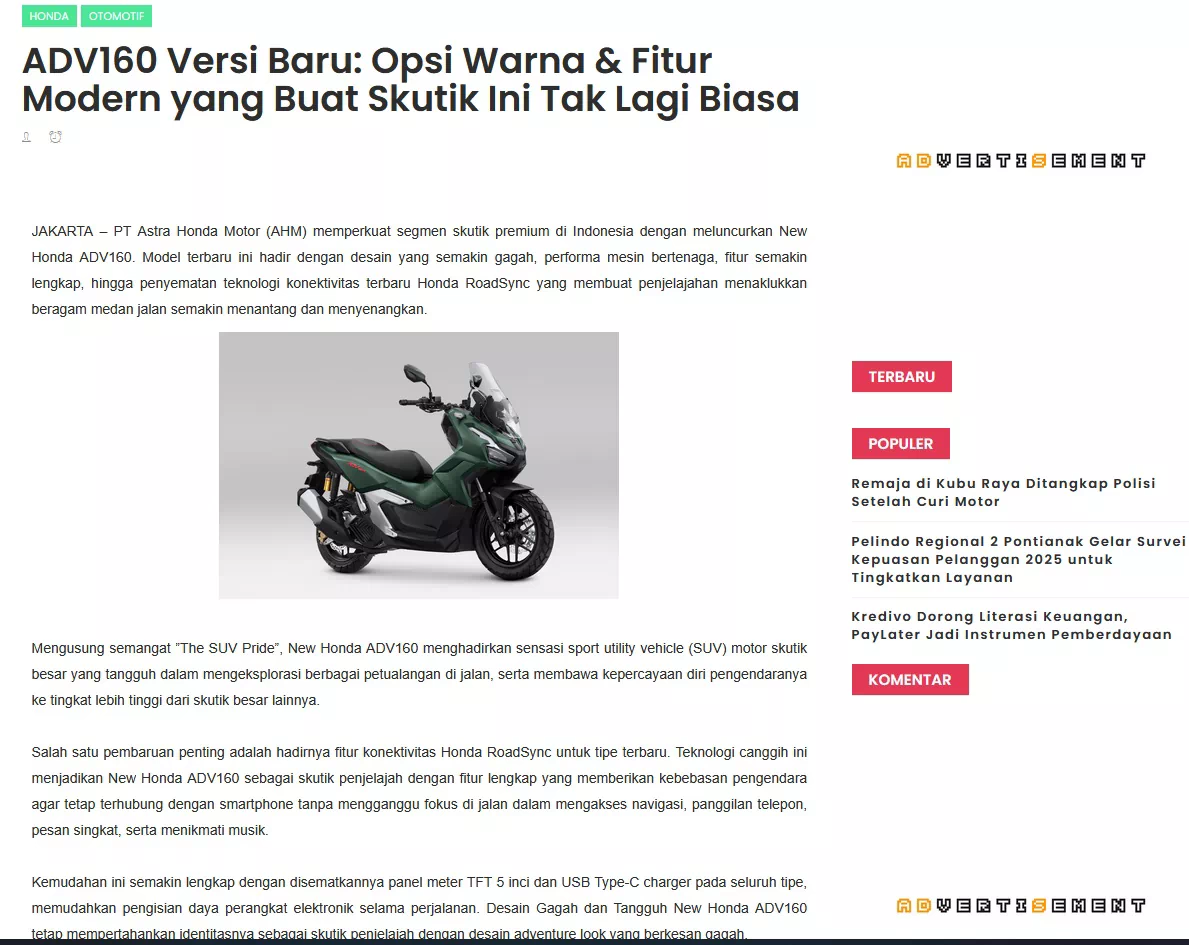 ADV160 Versi Baru : Opsi Warna &amp; Fitur Modern yang Buat Skutik Ini Tak Lagi Biasa