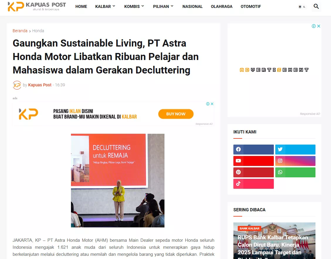 Gaungkan Sustainable Living, PT Astra Honda Motor Libatkan Ribuan Pelajar dan Mahasiswa dalam Gerakan Decluttering