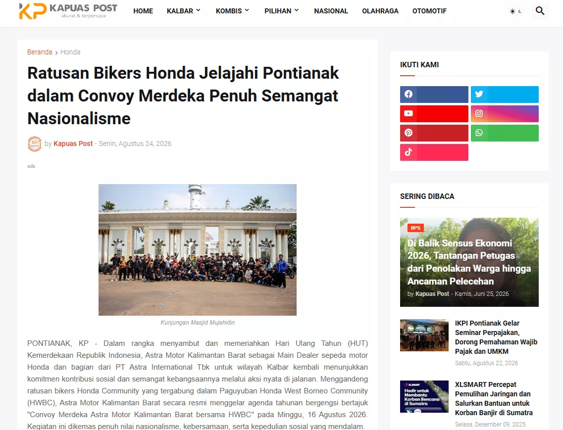 Ratusan Bikers Honda Jelajahi Pontianak dalam Convoy Merdeka Penuh Semangat Nasionalisme