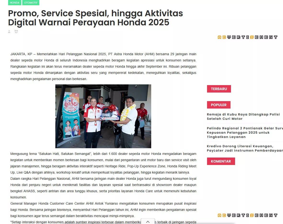 Promo, Service Spesial, hingga Aktivitas Digital Warnai Perayaan Honda 2025