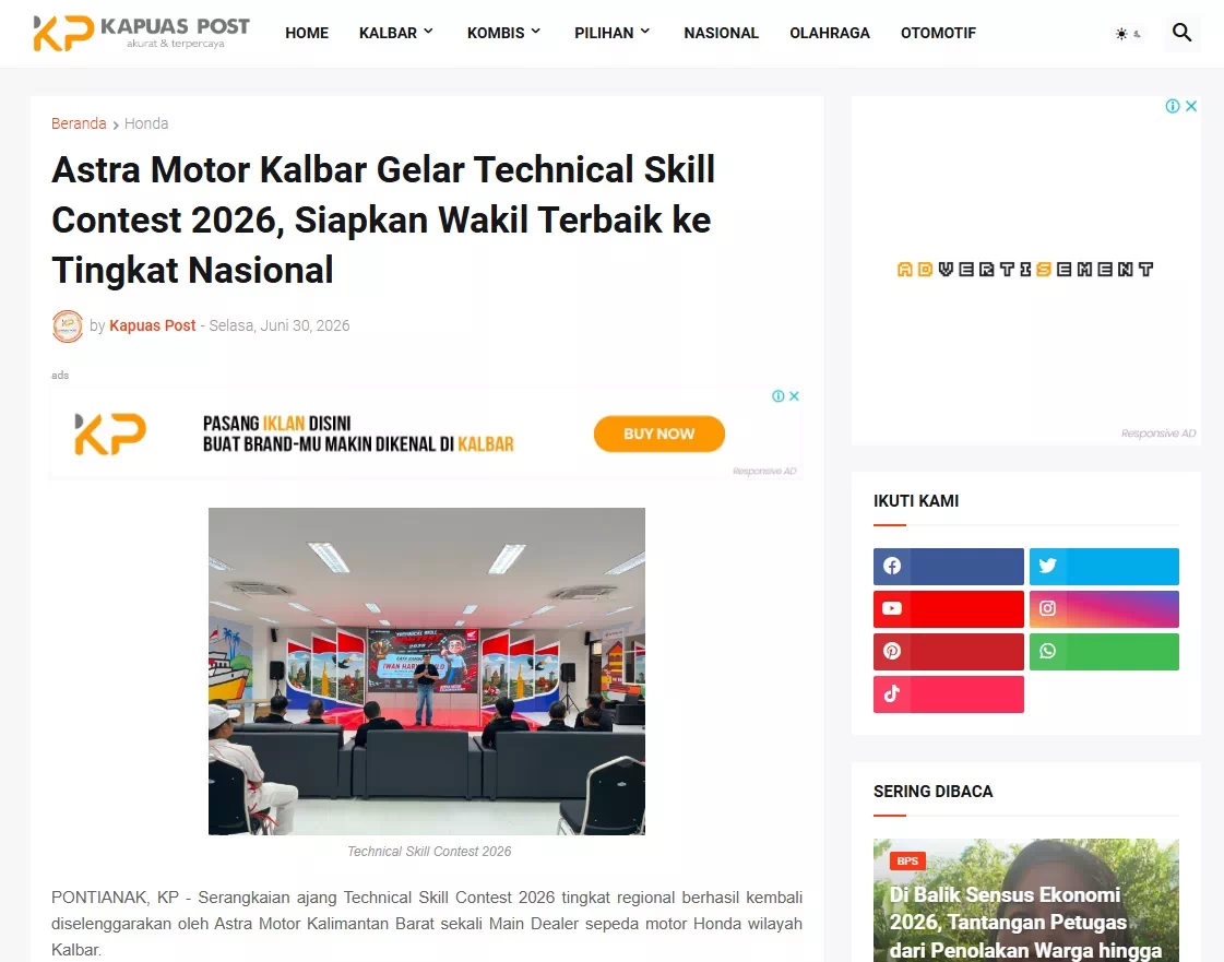 Astra Motor Kalbar Gelar Technical Skill Contest 2026, Siapkan Wakil Terbaik ke Tingkat Nasional
