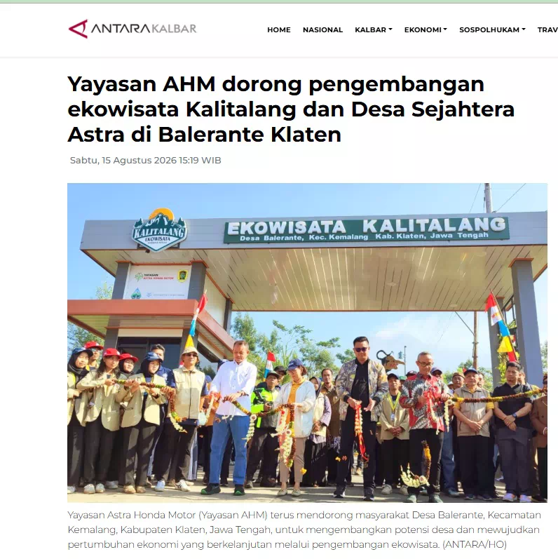 Yayasan AHM dorong pengembangan ekowisata Kalitalang dan Desa Sejahtera Astra di Balerante Klaten