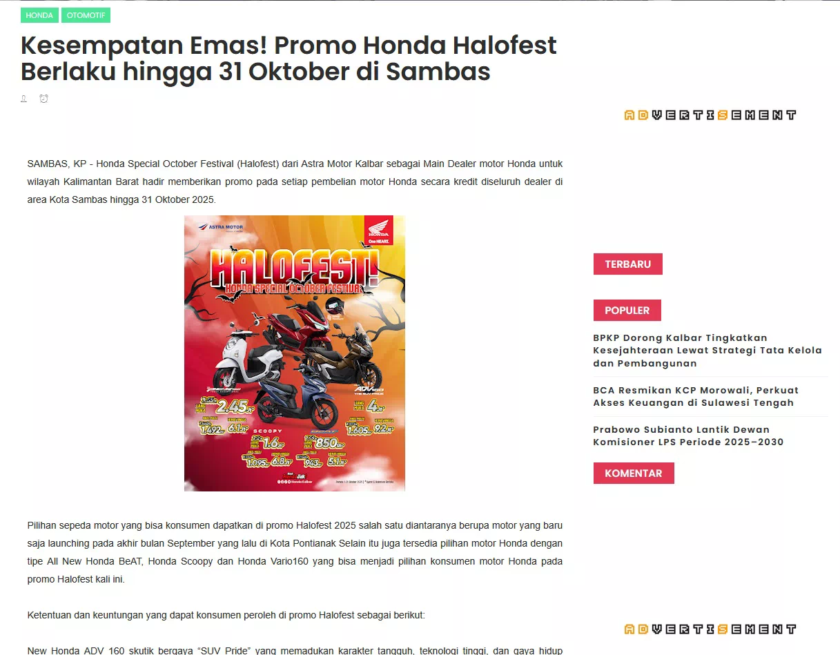 Kesempatan Emas! Promo Honda Halofest Berlaku hingga 31 Oktober di Sambas