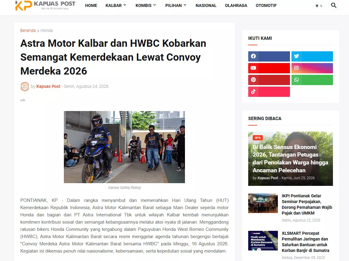 Astra Motor Kalbar dan HWBC Kobarkan Semangat Kemerdekaan Lewat Convoy Merdeka 2026