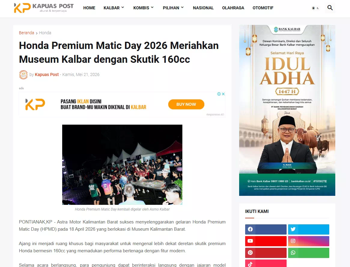 Honda Premium Matic Day 2026 Meriahkan Museum Kalbar dengan Skutik 160cc