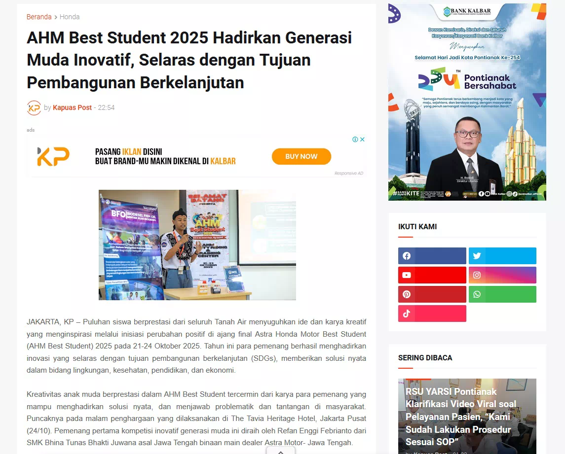 AHM Best Student 2025 Hadirkan Generasi Muda Inovatif, Selaras dengan Tujuan Pembangunan Berkelanjutan