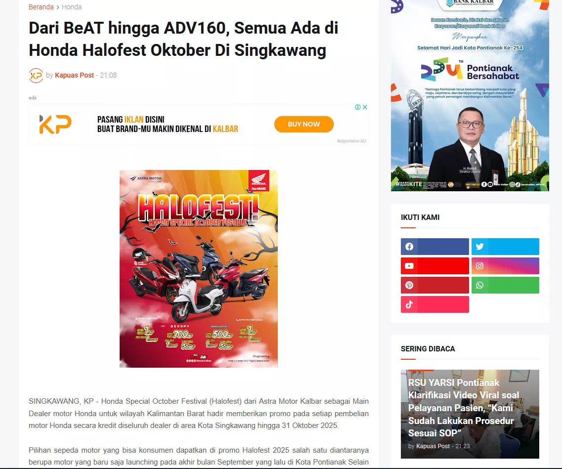 Dari BeAT hingga ADV160, Semua Ada di Honda Halofest Oktober Di Singkawang