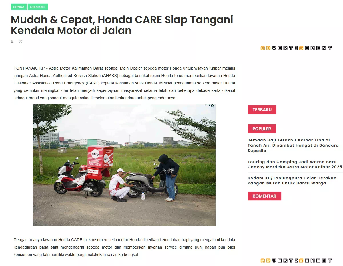 Mudah &amp; Cepat, Honda CARE Siap Tangani Kendala Motor di Jalan