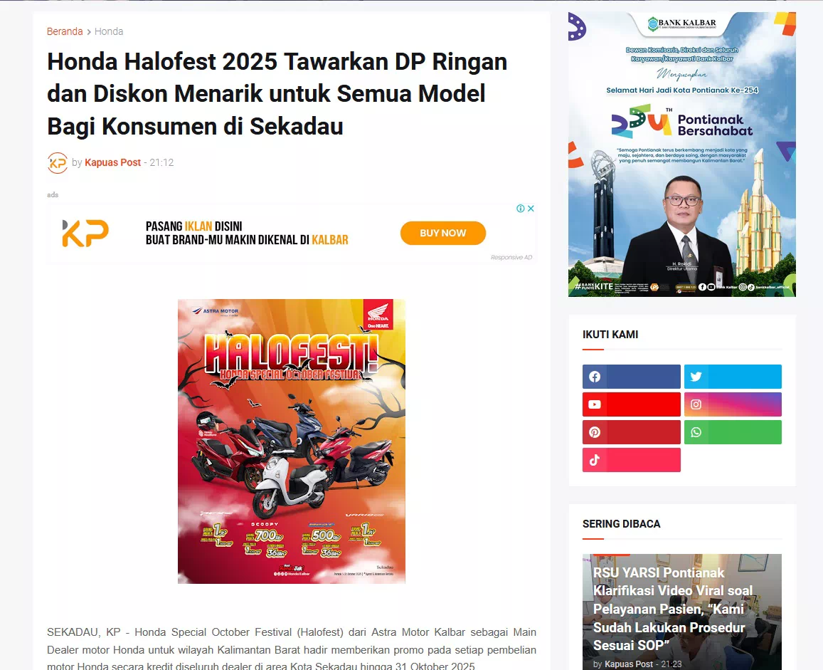 Honda Halofest 2025 Tawarkan DP Ringan dan Diskon Menarik untuk Semua Model Bagi Konsumen di Sekadau