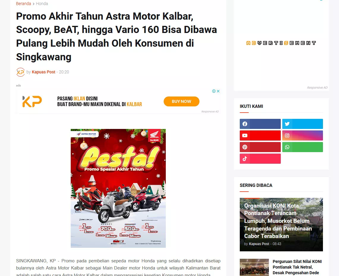 Promo Akhir Tahun Astra Motor Kalbar, Scoopy, BeAT, hingga Vario 160 Bisa Dibawa Pulang Lebih Mudah Oleh Konsumen di Singkawang